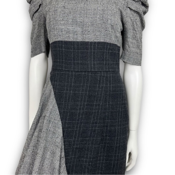 AMUR Uma Dress Wool Glen Plaid Puff Sleeve Asymmetrical Academia Preppy Career - Picture 6 of 16